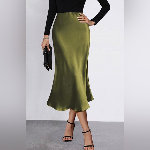 NWT Satin Skirts Casual Silk Midi Skirt High Waisted Long Skirts